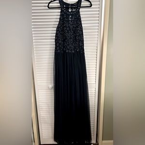 Navy Glitter Halter Top Prom Dress